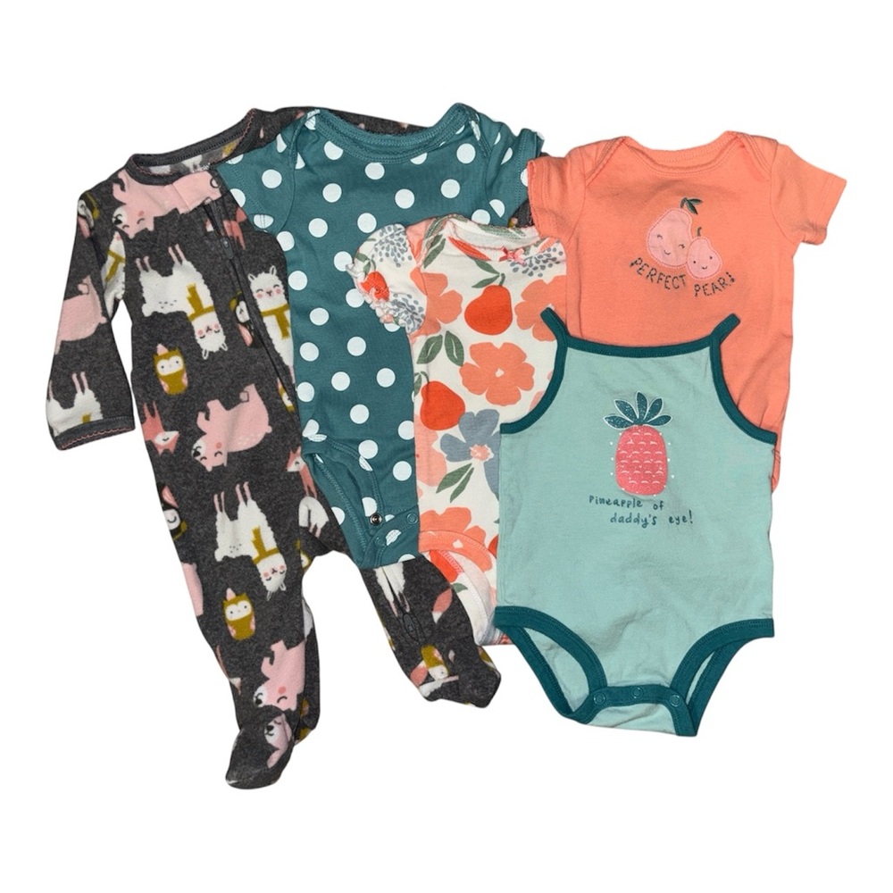 Baby Girl Clothing 0-3M - 5 Piece Bundle | Llama Sleeper + Fruit & Floral Lot